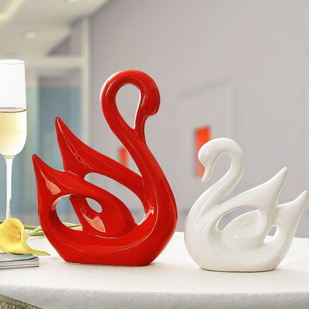 Porzellan-Paar-Schwan-Ornamente für neue Paare zu Hause Geschenke